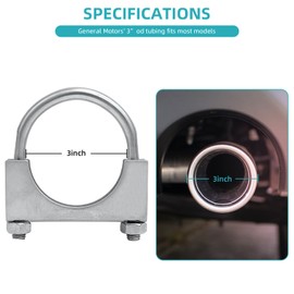 PALOZO PALOZO 3 inch Muffler U-Bolt Clamps for 3" Diameter Exhaust Tail Pipe, Stainless Steel Exhaust U Clamp, Pack of 2