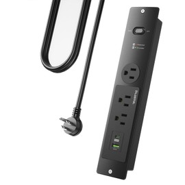 PLUGTUL Recessed Power Strip, 10 FT Flush Mount Power Strip, PD 20W Fast Charging, Flat Plug, 14 Gauge, 980J Surge Protector, Black Recessed Power Strip with USB C