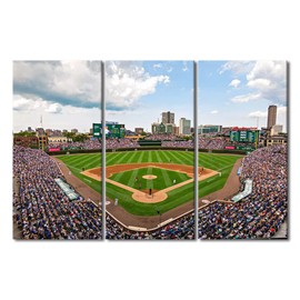 TUMOVO Baseball Stadium Skyline Wall Art Decor Painting on Canvas Wrigley Field Pictures for Home Walls Stadium Panoramic Office Wall Art Framed Modern Artwork for Living Room Bedroom, 42" Wx28 H