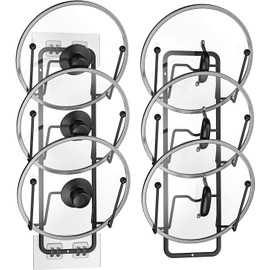 2 Pack Pot Lid Organizer for Cabinet, 2 in 1 Wall Mount & Adhesive Pot Lid Holder Rack for Kitchen Storage 6 Tier Pan Lid Organizer for Easy & Tidy Kitchen Organization