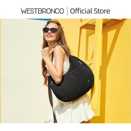WESTBRONCO[Mother's Day]Puffer Tote Crescent Shoulder Bag Quilted Hobo Women Purse Bags Nylon Handbag Adjustable Strap Sling Bag Gril Gift Springtok:_Khaki