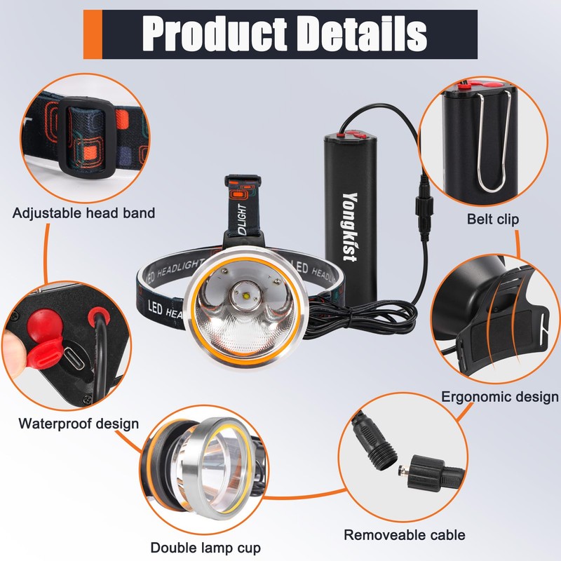 Yongkist Coon Hunting Light Powerful Headlight Super Bright Headlamp Rechargeable