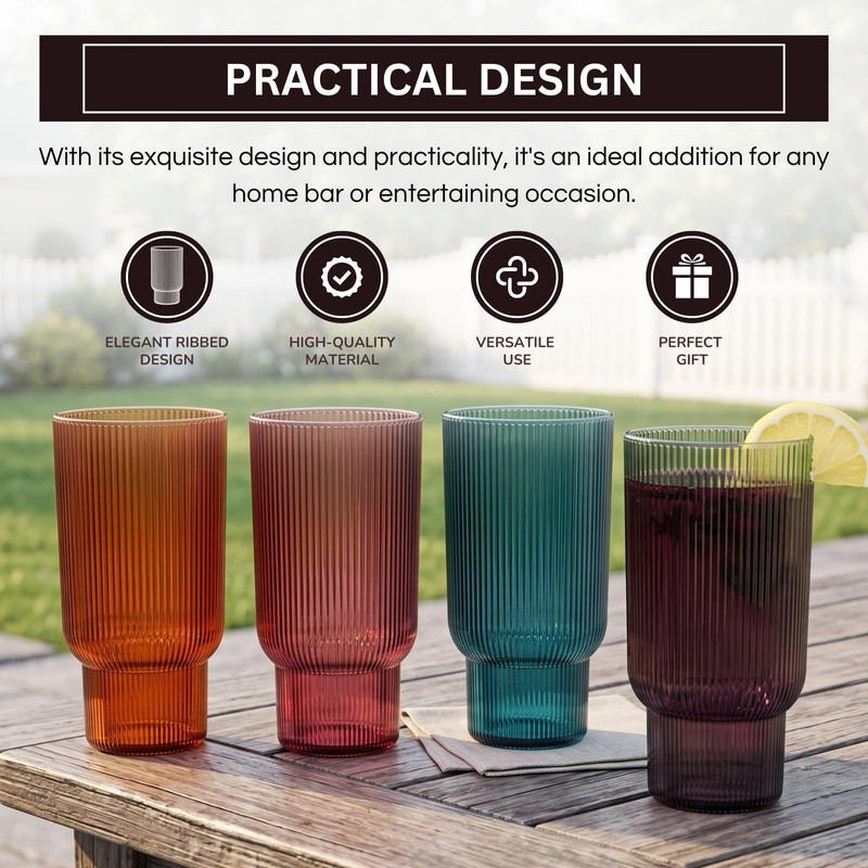 Khen Shatterproof Acrylic Tall Drinking Glasses Set, European Style, Dishwasher