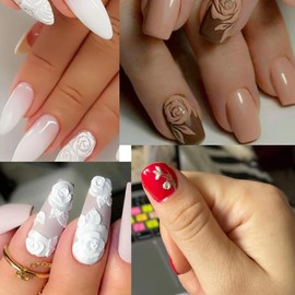 6 Sheets 5D Flower Nail Art Stickers Decals with Tweezers,Embossed Tulip Pink White Nail Design Stickers Pegatinas Uñas Self Adhesive Floral Nail Art Accessories Supplies for Women Nail Decorations