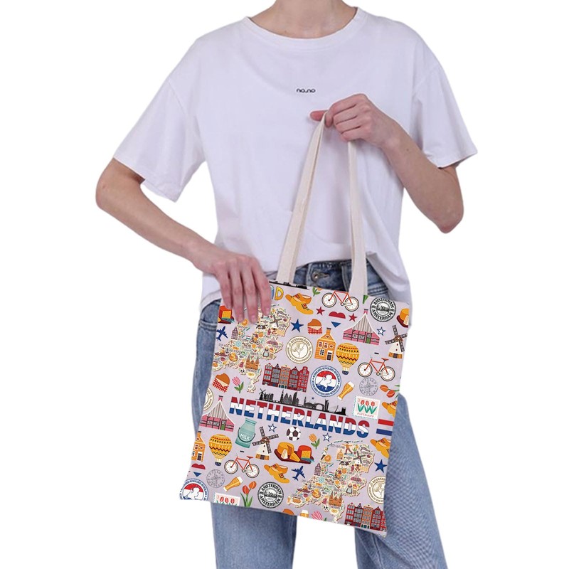 VAMSII Netherlands Souvenir Gift Amsterdam Holland Travel Tote Bag Dutch