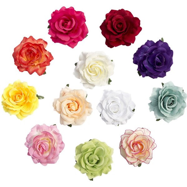 Large Rose Flower Hair Accessories Alligator Clips Bridal Rose Hair Flowers Clip and Pin Pack of 12 Wedding Decoration