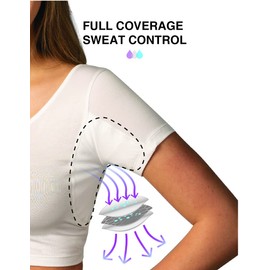 TopDry Women’s Undershirts - Sweatproof Shirts Women with Underarm Sweat Pads - White…, White, Small
