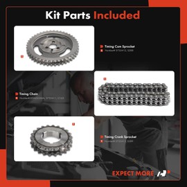 A-Premium Engine Timing Chain Kit W/Sprocket [fits OHV, 6/8Cyl] Compatible with Chevy & GMC Vehicles fits for Camaro, Malibu, Nova, C/K/G Class, Jimmy, Blazer, P30, Sprint, Replace# 3735412, 3735413