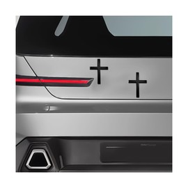 Sandfren 2PCS Metal Jesus Christ Cross Badge Car Stickers, 1.8" x 2.5" Alloy 3D Self-Adhesive Vehicle Emblem Decal for Covering Scratches, Auto Trunk Tail Decoration, Universal Fit (Black)