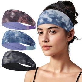 Women's Headband - Elastic Hair Band Wide Quick-Drying Sweatband Forehead for Sports Yoga Running Workout Training Fitness Tennis Gym Cycling Hiking Jogging (Pack of 3)