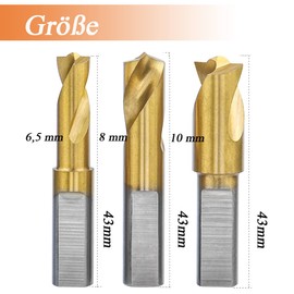 Mesee 3 Piece Welding Point Drill Bit CNC Milling Cutter Drill Bit Set HSS Cylinder Shank End Mill Welding Drill Bit Tip for Separating Spot Welded Plates, 6.5 mm/8 mm/10 mm