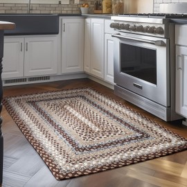 Super Area Rugs 2X3ft Farmhouse Braided Rug - Natural Cotton Braided Rug for Bathroom, Kitchen, Doorway - Primitive Country Braided Rug - Brown/Slate Gray/Ivory