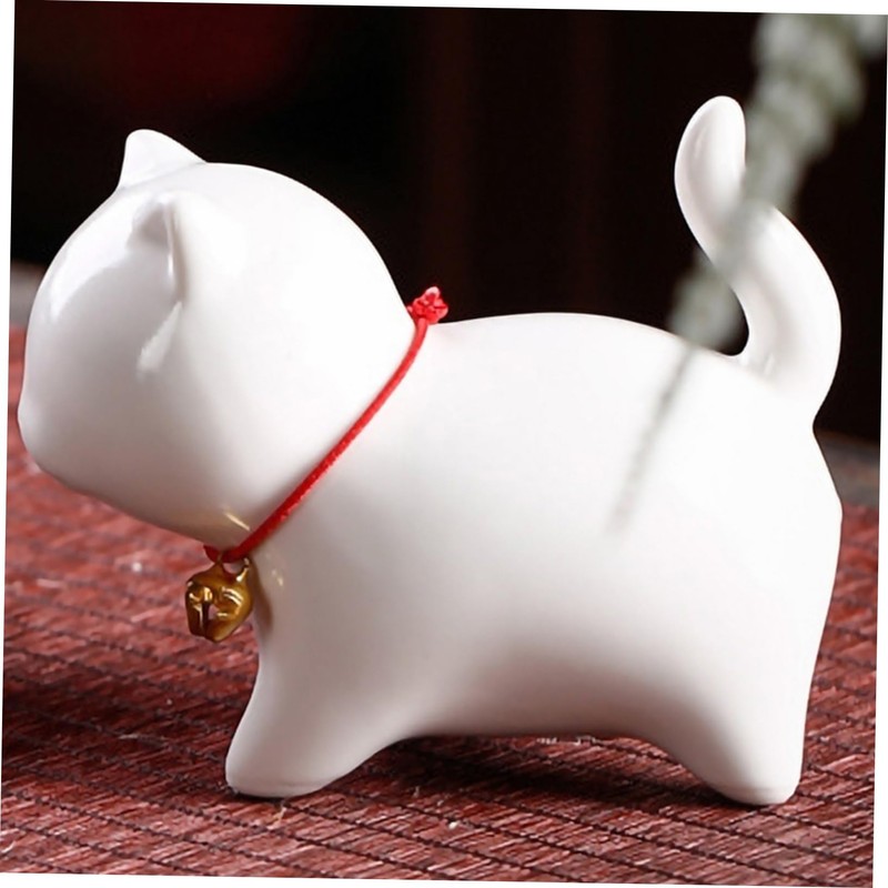 iplusmile Cute Ceramic Cat Ornament with Bell Unique Desktop Decor