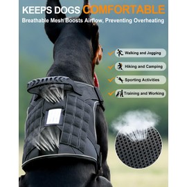 Reflective Service Dog in Training Vest Harness for Medium Large Dogs, Adjustable Heavy Duty Padded Black Dog Harness, with Front Clip and Metal Buckles Do Not Pet for Training, Hiking