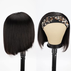 AISI QUEENS Headband Wig Human Hair For Black Women Bob Wigs Glueless Human Hair Short Bob Headband Wigs (12 Inch, Bob Headband Wigs)