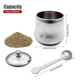 300 ml Sugar Bowl 304 Stainless Steel Spice Jar Home Spice Jar Metal Tin Kitchen Sugar Container with Lid and Spoon for Spices, Sugar, Coffee, Tea, Pepper (Style 1)