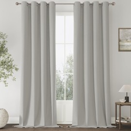ChrisDowa 100% Blackout Linen Curtains, 2 Panels Set Thermal Insulated Room Darkening Curtains for Living Room, Privacy Grommet Window Curtains for Bedroom (Light Grey, 52 x 102 Inch)