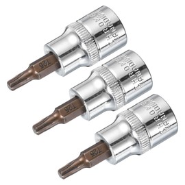 sourcing map 3pcs 3/8" Drive x T25 Torx Bit Socket, S2 Steel Bits CR-V Sockets 48mm Length Use with Ratchet Wrench, Slide Bar, Extension Rod