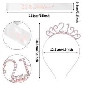 1 Set Rose Gold 21st Birthday Girl Sash and Tiara, 21st Birthday Decoration, Shiny Birthday Crown, 21st Happy Birthday Girl, for 21st Birthday Decoration Gift and Women Party Accessories