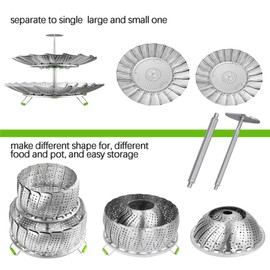 VOGARB Vegetable Steamer Basket for Pot, 2 Layer Kitchen Capacity Steaming Rack for Food Cooking, Stainless Steel Collapsible and Expandable, Multi-function Large & Small Separably