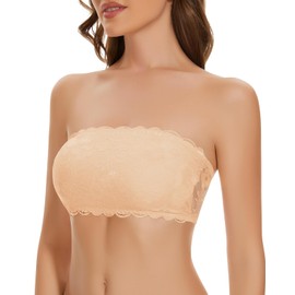 WOWENY Womens Wirefree Lace Bandeau Bra Strapless Tube Top Padded Bralette Seamless Wirefree Underoutfit Bras