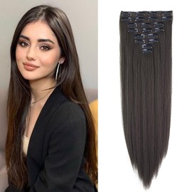 Dcbaboo Clip-In Extensions Straight Medium Brown 8 Pieces 60 cm Clip-In Hairpiece Hair Extensions Synthetic Long Clip-In Hair Extensions Like Real Hair Cheap Hair Extensions for Women