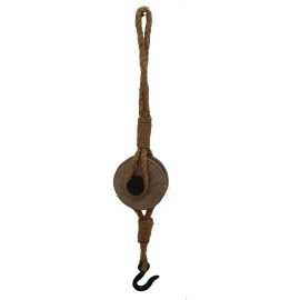 PARISLOFT Industrial Decorative Iron Faux Pulley Tackle with Jute Rope and Hook 23 x 4 x 4.5 Inches (Black)Color: Black