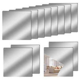 12" x 12" Acrylic Flexible Mirror Sheets, 12 Pack Self-Adhesive Mirror Tiles, Square Cuttable Wall Stickers, Non-Glass, Safety Reflective for DIY Craft Home Wall Decor