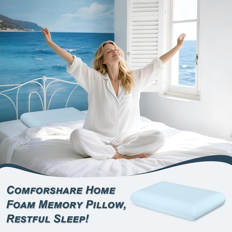 Blue Memory Foam Pillows Set of 2, Bed Pillows with