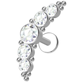 NewkeepsR 16G G23 Titanium Internally Threaded Cubic Zirconia Big Crescent Bezel Cluster Gem Upper Ear Cartilage Labret Stud