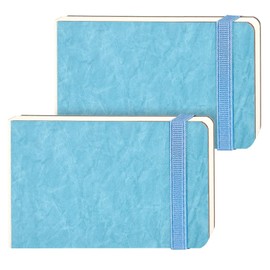Funto Watercolor Journal Pack of 2, 3.5 x 5.5 Inches, 44 Pages each, 100% Cotton Cold Press, PU Leather Blue Hard Cover, Art Supplies for Mixed Media