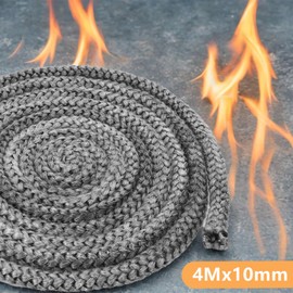 4Mx10mm Fiberglass Rope Round Braided Fiberglass Gasket Rope Soft Fiberglass Airtight Heat Resistant Gasket for Wood Stove High Temperature Stove Black 4M Length 10mm Thickness