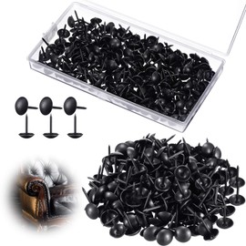 Outus 200 Pcs Black Upholstery Tacks 7/16 Inch Decorative Furniture Tacks Thumb Pins Upholstery Nails with Storage Box for Upholstered Furniture Cork Board DIY Project Home Decor 11 x 17 mm (Black)