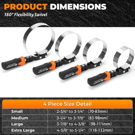 MateAuto Oil Filter Wrench Set, 8 Piece Adjustable Oil Filter Pliers 2-3/4" to 5-1/4", 9" & 12" Universal Oil Filter Removal Tool with 1/2" to 3/8" Adapter, Organized in Storage Case (8-Piece Set)