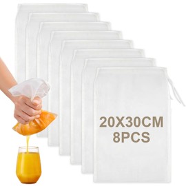 8Pcs Muslin Bag Cloths for Cooking Straining,Cheese Cloth,Reusable Nut Milk Bags,Yogurt Strainer,Tea Filter Bags,Nylon (100 Mesh 20X30CM)