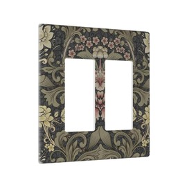 Vintage William Morris Floral Botanical Dark Green 2 Gang Rocker Decora Boho Light Switch Covers Dual Outlet Covers Wall Plate Decorative Switchplate Electrical Faceplate GFCI for Bedroom Decor