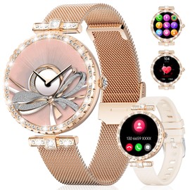 ESFOE Smart Watches for Women,1.19” AMOLED Smart Watch Women Answer Make Calls,IP68 Waterproof Fitness Tracker,Heart Rate Sleep Monitor,100+ Sports Pedometer Watch for Android iOS Phone,Mesh,2 Straps