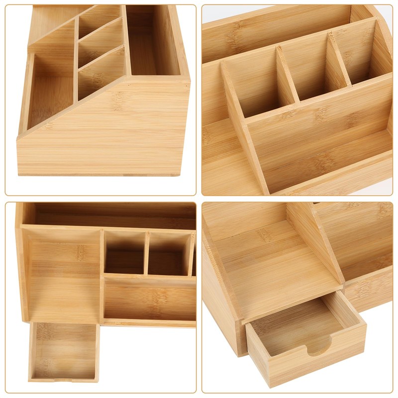 Desk Organizer, Modern Simple Bamboo Wooden Office Desktop Storage Organizer
