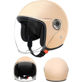 Casco de Scooter de Cara Abierta con Visera, Cascos Motocicleta Protectores Multicapa con Lente antivaho
