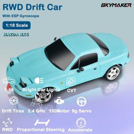 Skymaker RC Drift Car 1/18 Miata Mazda MX-5 Model 2.4GHz RWD Drifting Adults with ESP Gyro Pop-up Light (Blue with 3 Batteries)