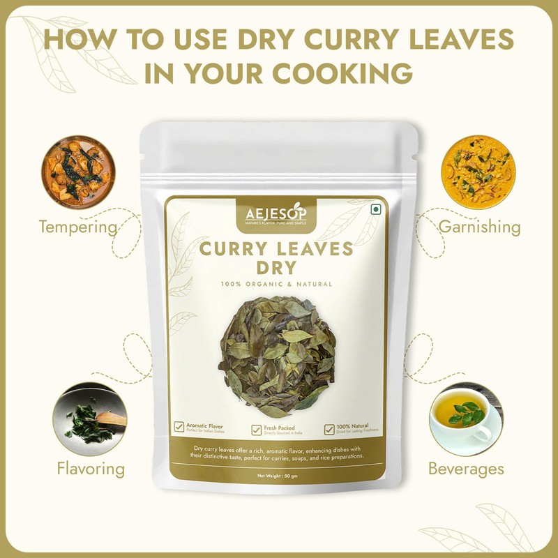 AEJESOP Curry Leaves dried, Curry Leaf from India, 1.76oz(50 g)