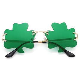 Melpomenia St. Patrick's Day Green Sunglasses Irish Shamrock Four Leaf Clover Green Lens Shades Costume Party Glasses