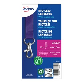 AVERY Zweckform 4842P Lanyard Pack of 10 (44 x 1.5 cm, Card Holder with Carabiner Hook Safety Clasp, Lanyard for ID Cover, Card Case, Name Tags, Neck Strap) Purple