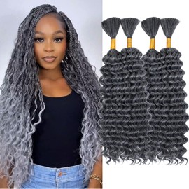 Braiding Hair 310g 4 Bundles/Pack 22 Inch Deep Wave Bohemian Braids for Curly Braiding Hair No Weft Natural Color, Boho Braids Hair Water Wave（1B/Grey#）