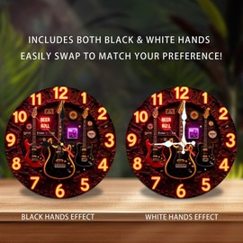 Vintage Guitar Clock Wall Decor， Neon Numbers， Rock Music 10-Inch Wooden Wall Clock, Silent Movement, Battery Operated (AA Batteries Not Included), Artistic Home Decor, Perfect for Home Accents
