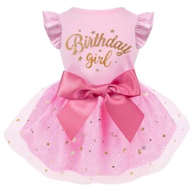 Otunrues Dog Birthday Dress, Dog Tulle Dress with Big Bowknot Princess Dog Birthday Outfit Girls Doggie Dresses Clothes for Small Dog Cats Pink L