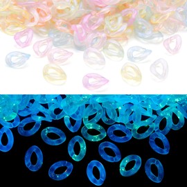 200 Pcs Acrylic Linking Rings, Glow in The Dark Plastic Chain Link Luminous Glittery Twisted Oval Quick Link Connectors for Phone Strap Lanyard Purse Hat Jean Chain 0.67x0.94inch
