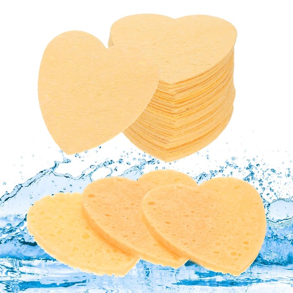 uxcell 60 Count Compressed Facial Sponges Heart-Shaped Face Cleansing Sponges