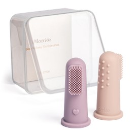 Moonkie Baby Toothbrush Finger Toothbrush Oral Cleaner Kit for 3 Months +, 2 Pcs Small (Blush/Pale Mauve)