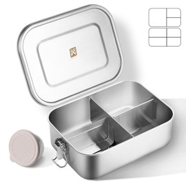 GOLDEN KEY 40QZ Stainless Steel Bento Box Adult, 1200ml Metal Lunch Box for Kids or Adults,Stainless Steel Food Storage Containers with Lids and Lockable Clips for Travel, Work